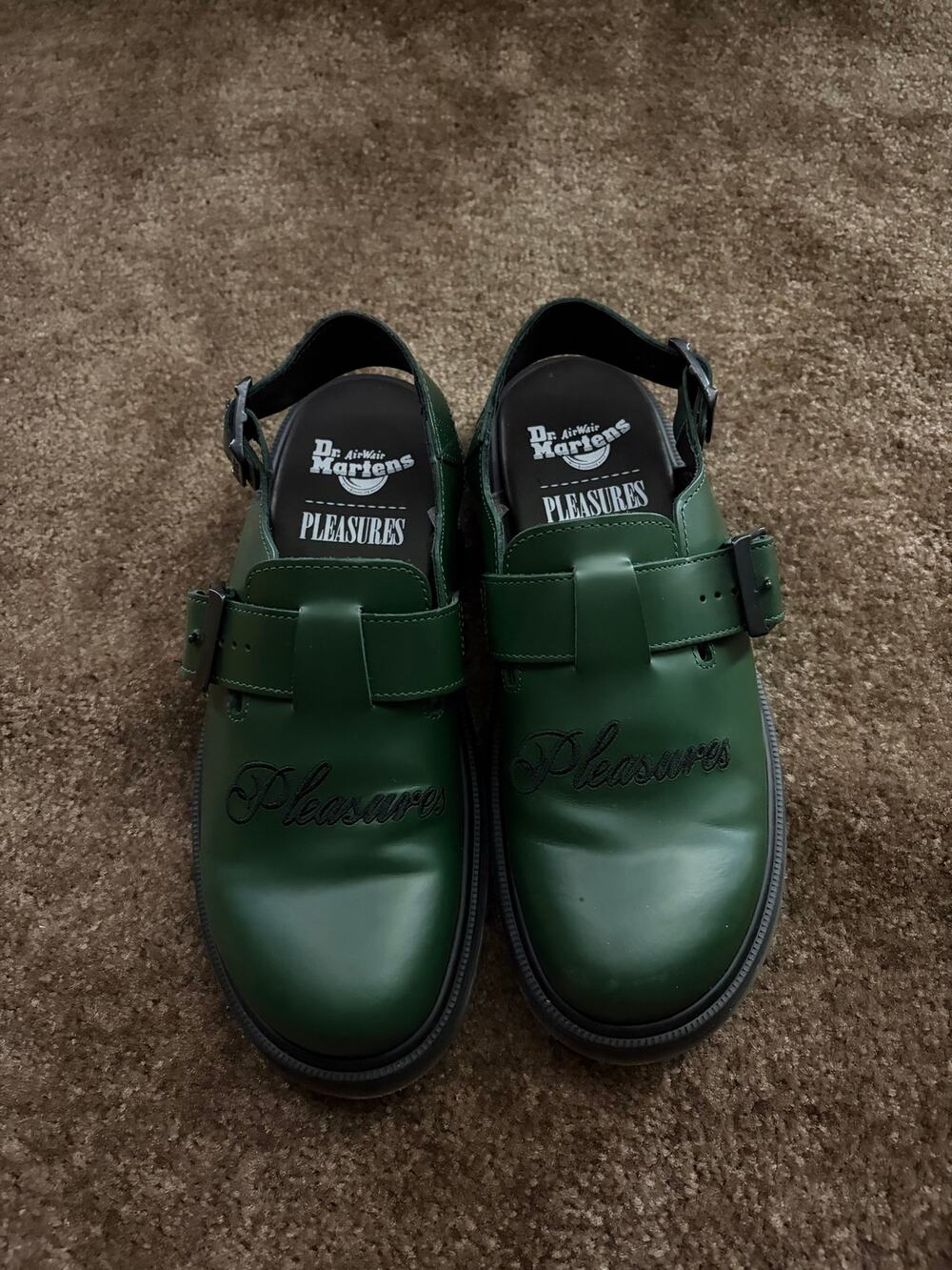 PLEASURES Doc Marten Jorge Leather Slingback Mule (Green, Black, Men’s 9) Grunge